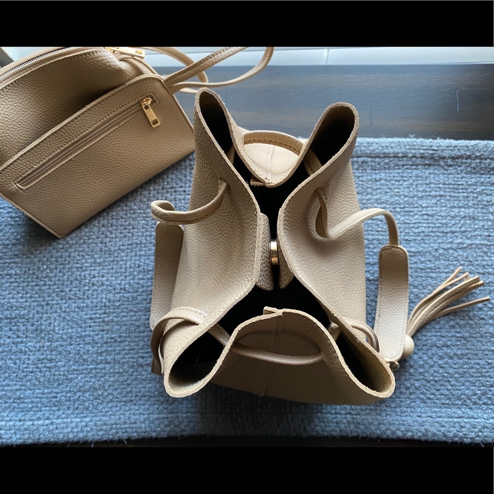NWOT✨Tan Faux Leather 3-piece Tote Set by Ellie - Picture 3 of 8